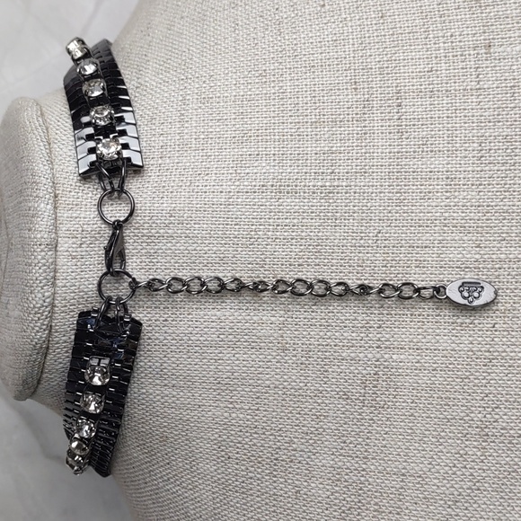 Gunmetal/Crystal/Fringe Necklace - Picture 3 of 3